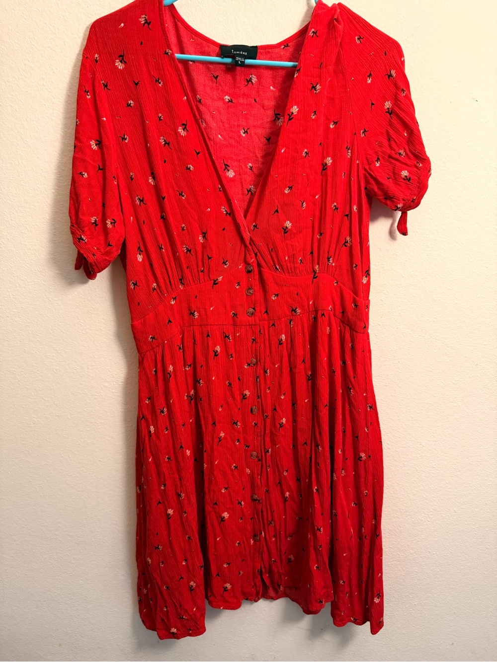 Lumiere Red Sundress Dress with Tiny Floral Print Large